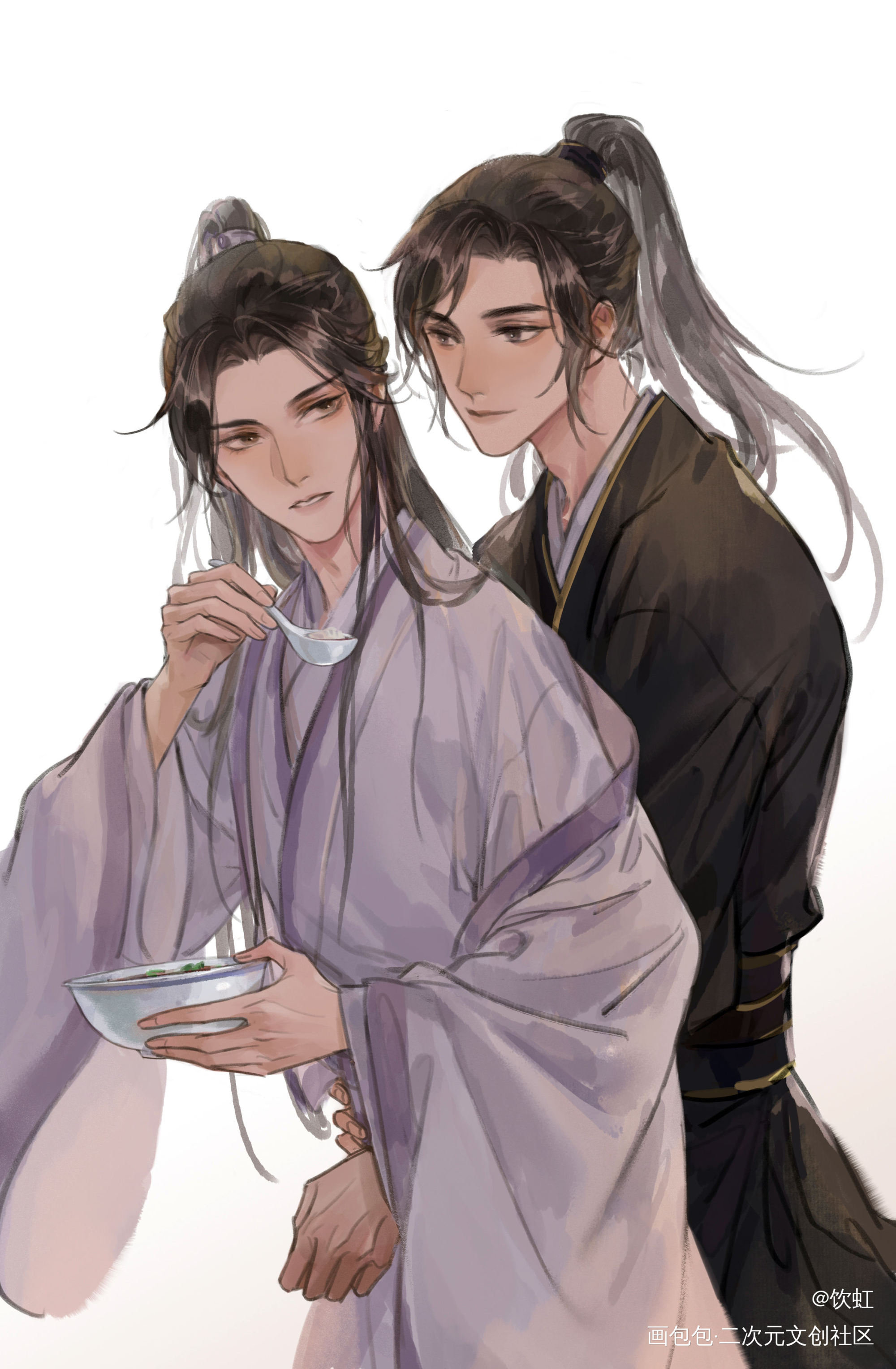 恰抄手_二哈和他的白猫师尊绘画作品