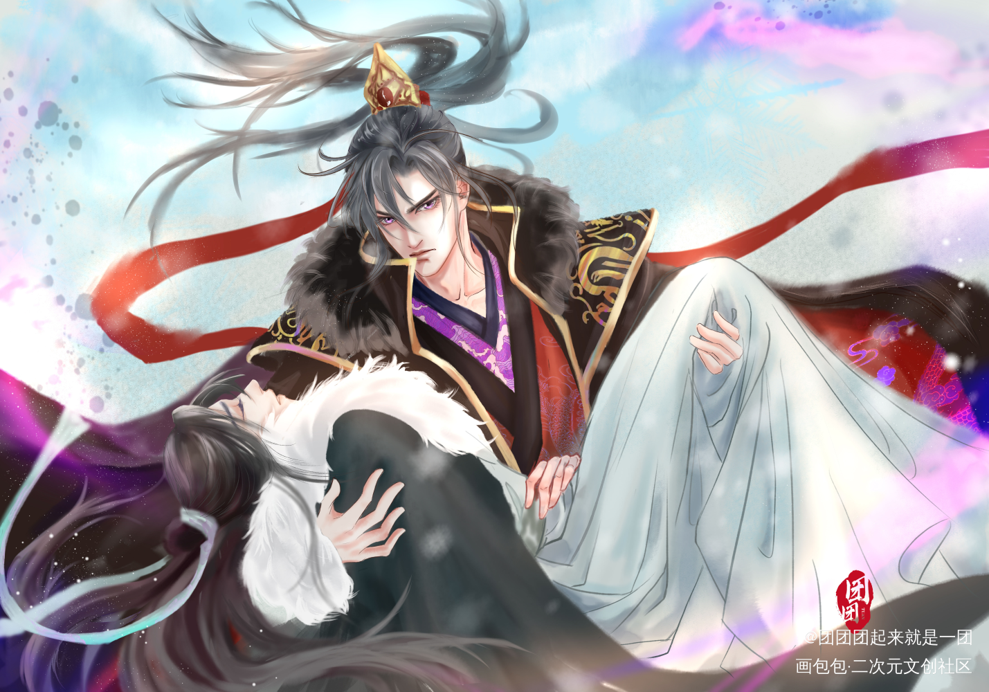 他来了_二哈和他的白猫师尊燃晚墨燃楚晚宁绘画作品