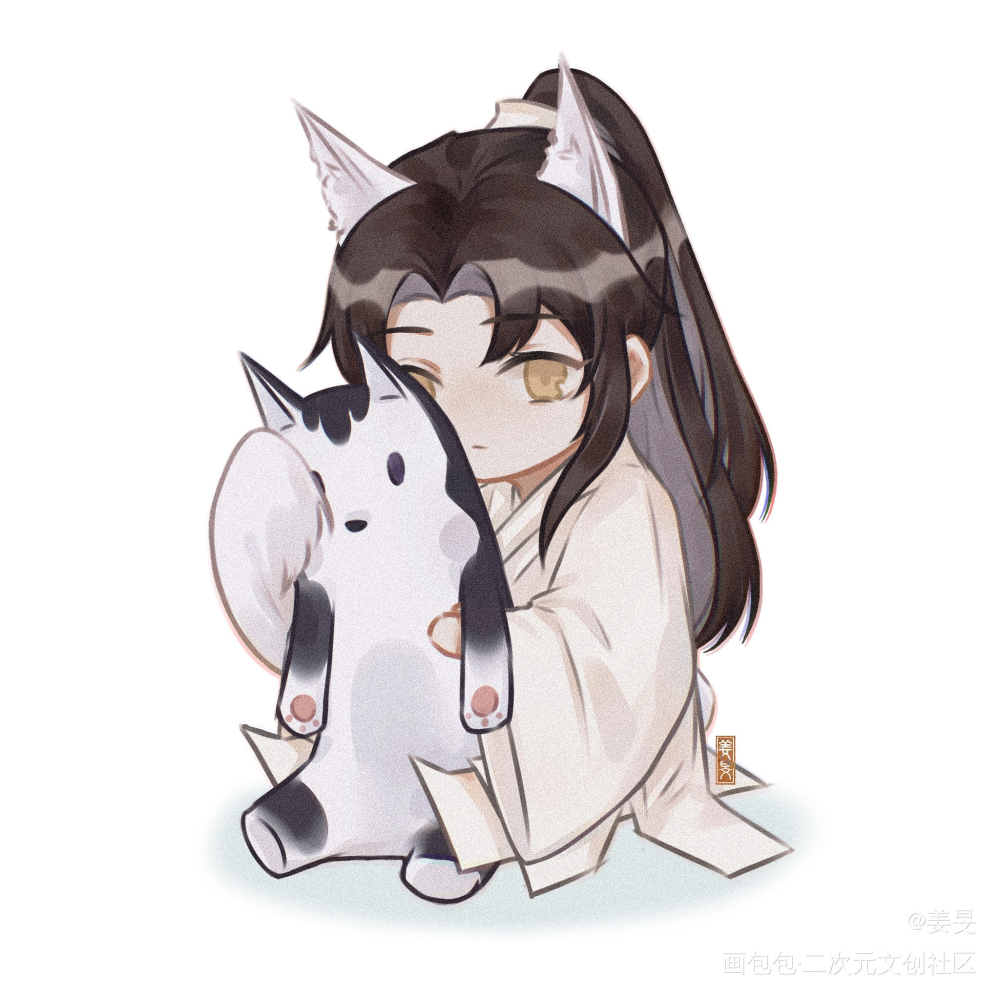 长毛尾猫咪_二哈和他的白猫师尊燃晚墨燃楚晚宁q版绘画作品