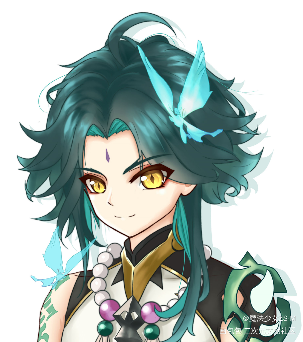 魈大人_原神魈平涂日系头像插画同人绘画作品
