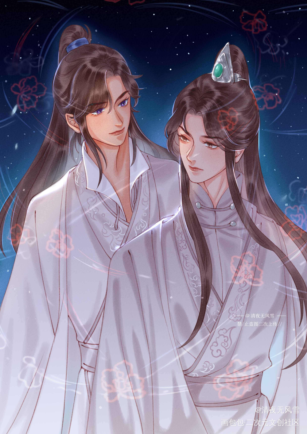 撑伞_二哈和他的白猫师尊燃晚墨燃楚晚宁平涂绘画作品