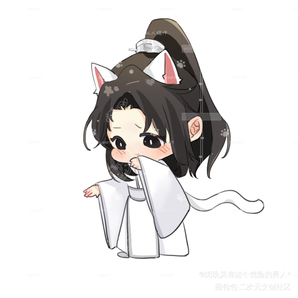 晚宁猫猫_二哈和他的白猫师尊燃晚q版绘画作品