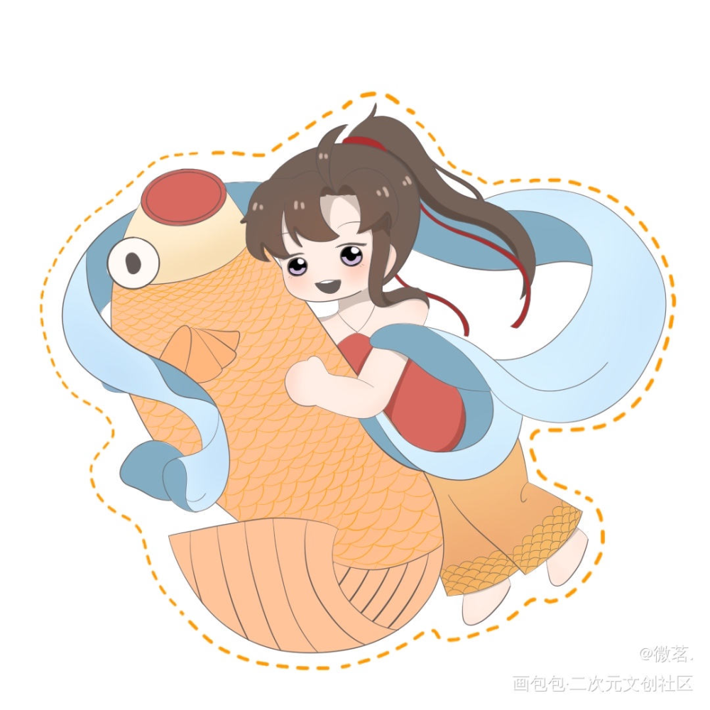 锦鲤_墨香铜臭绘画魔道祖师忘羡魏无羡平涂q版绘画作品