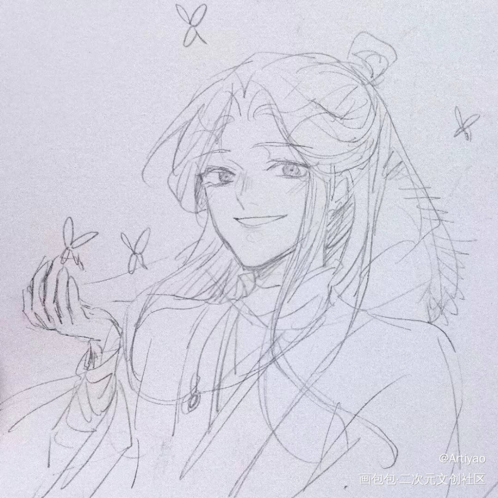 摸_谢怜墨香铜臭天官赐福花怜手绘绘画作品