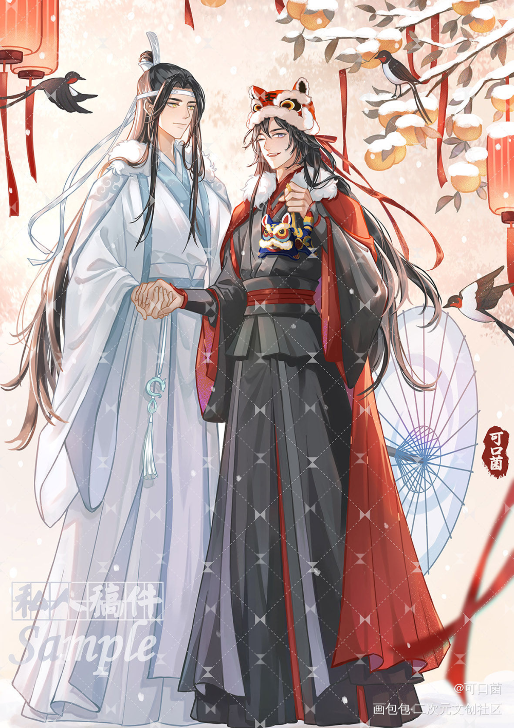 画了忘羡新年贺图～_魔道祖师忘羡立绘古风绘画作品