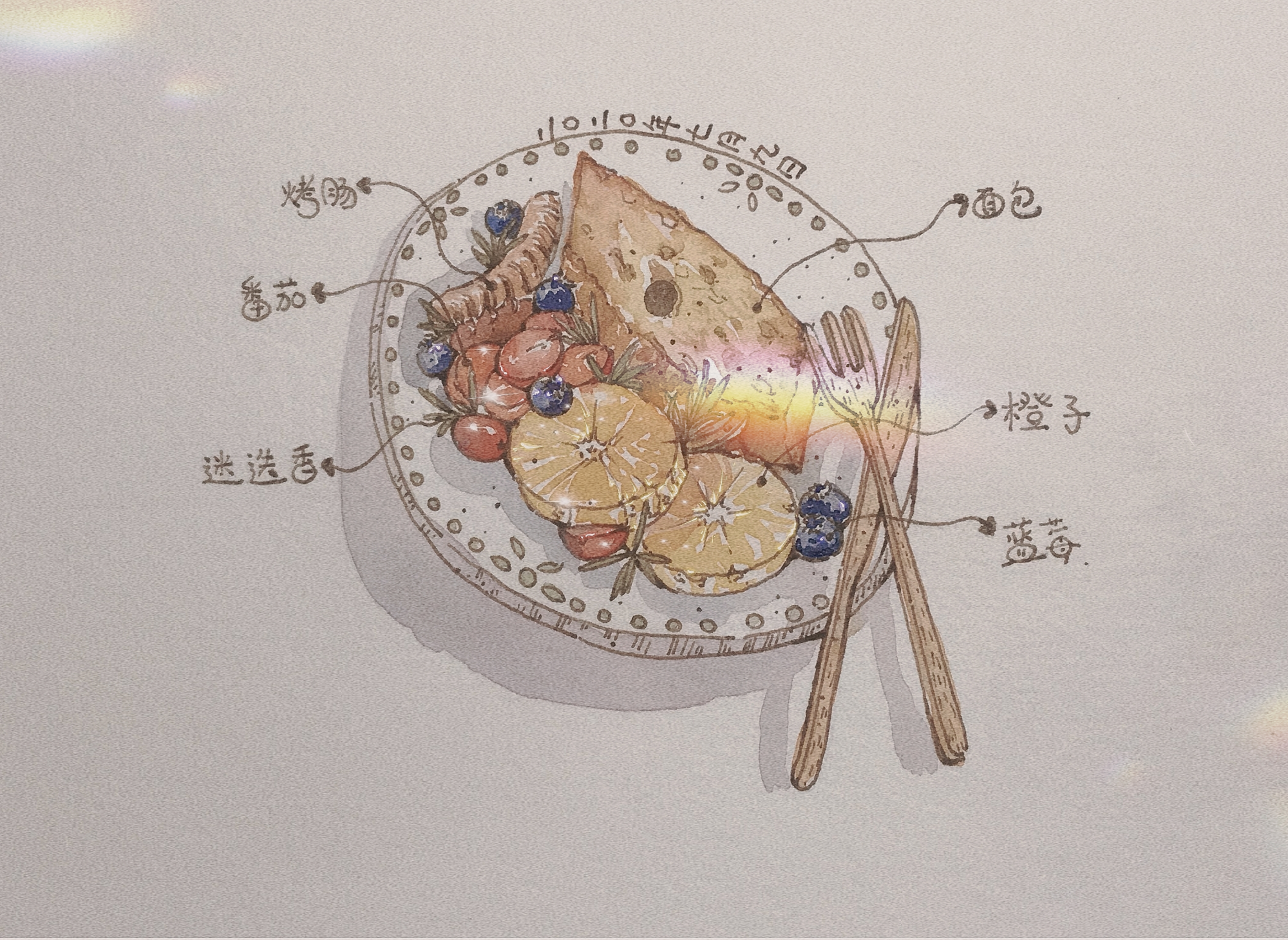 一份早餐(ﾟДﾟ)ﾉ_水彩插画原创绘画作品