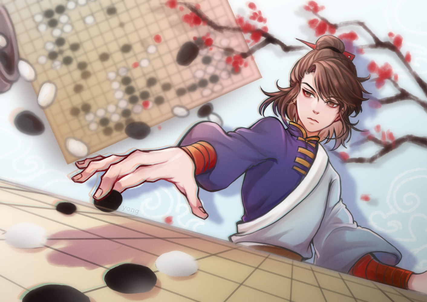 围棋少年_围棋少年江流儿平涂同人绘画作品