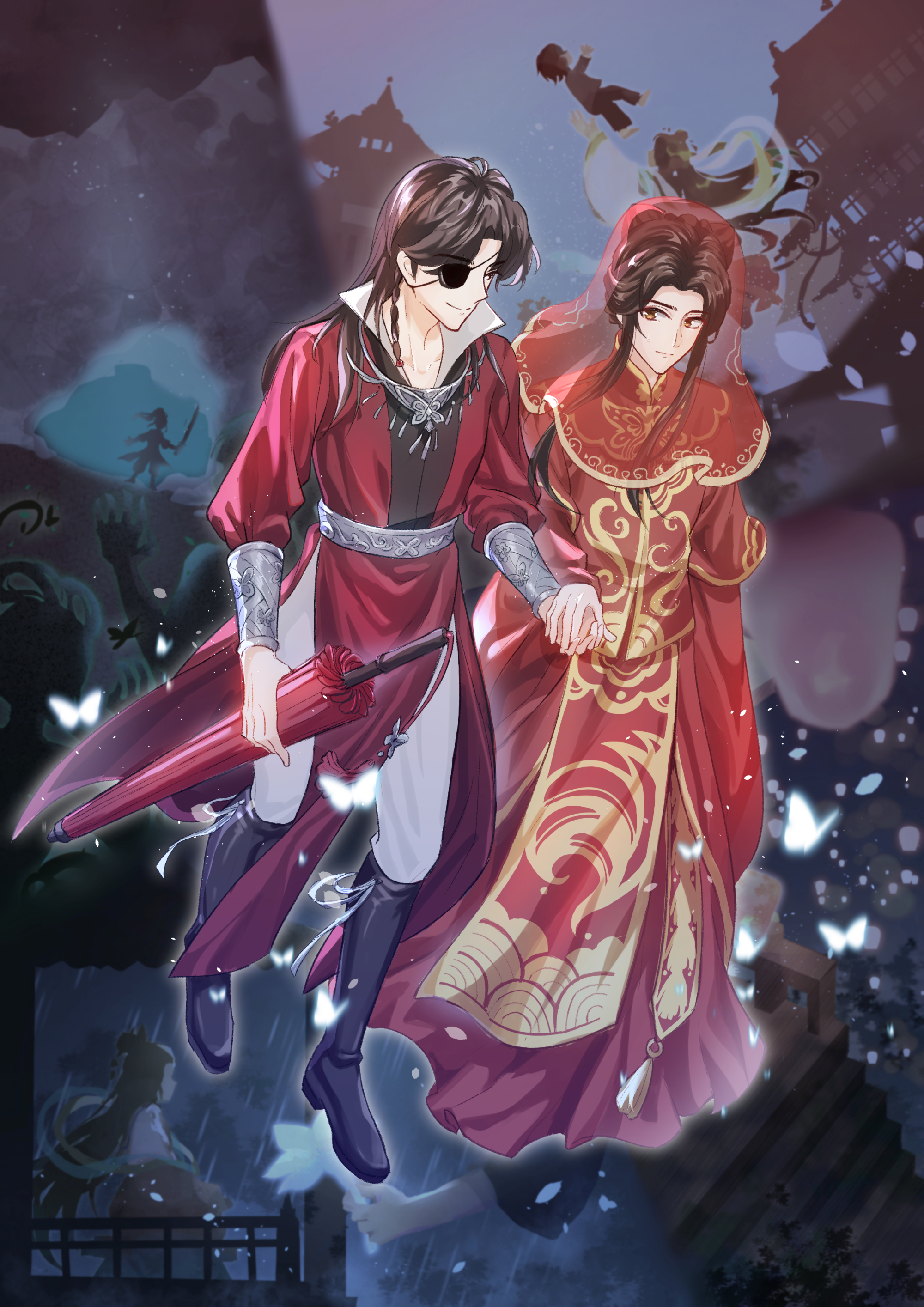 往事化蝶_天官赐福谢怜花城平涂插画同人绘画作品