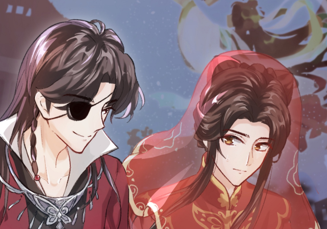 往事化蝶_天官赐福谢怜花城平涂插画同人绘画作品