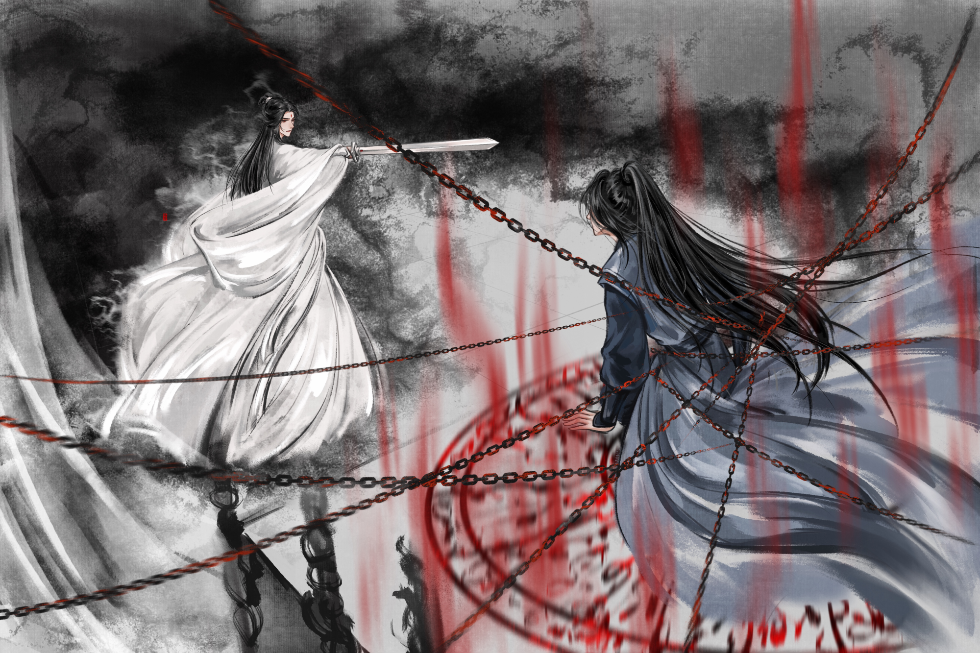 “师兄，我求你住手吧！”_六爻严争鸣程潜绘画作品