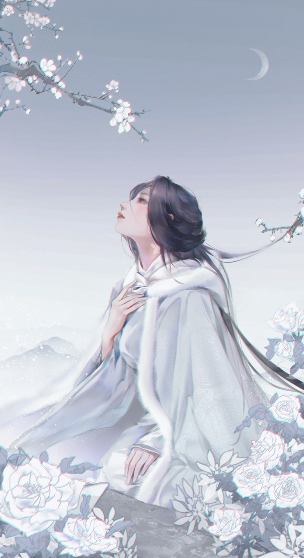 月照一天雪_求点评求配文插画原创原创绘画作品