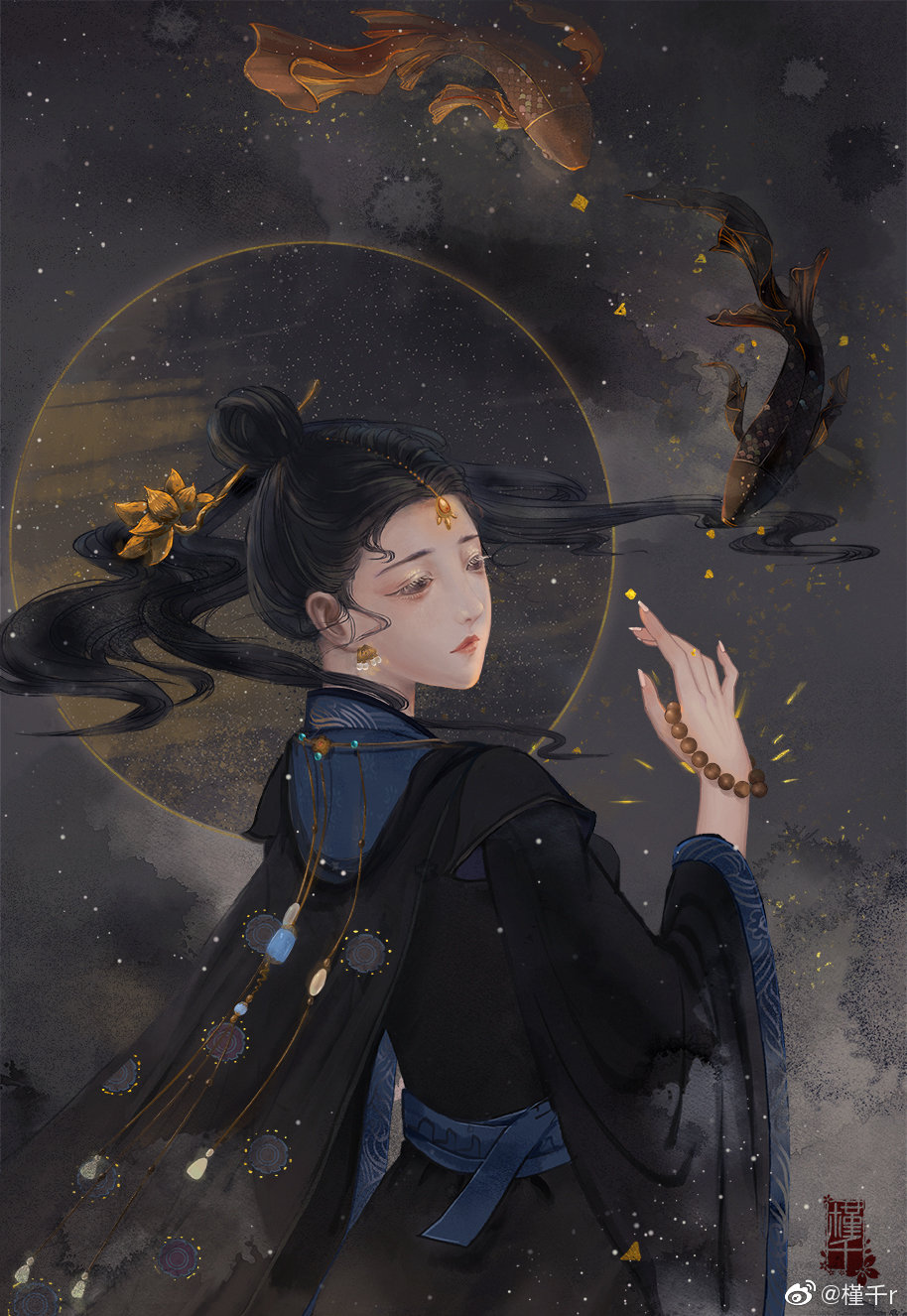 _水墨半身插原创绘画作品