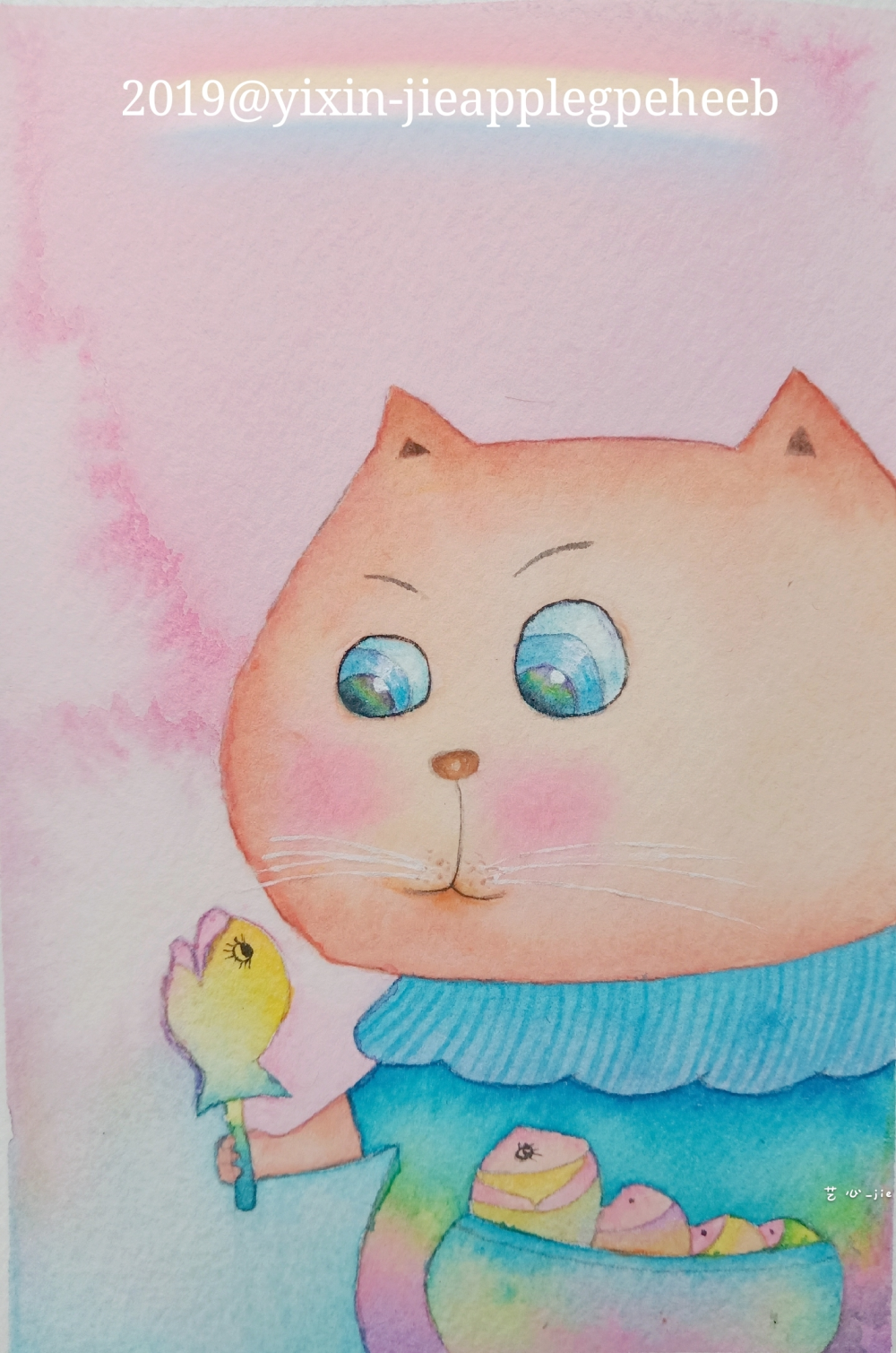 小猫要吃鱼啦！_小猫原创绘画作品