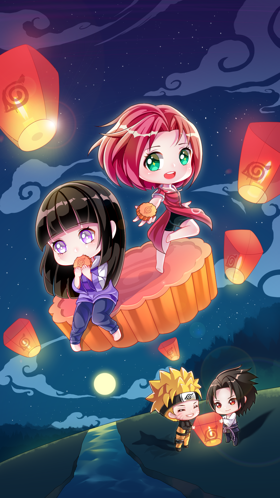 中秋节～火影～_火影忍者月饼Q版中秋孔明灯火影忍者手游绘画作品
