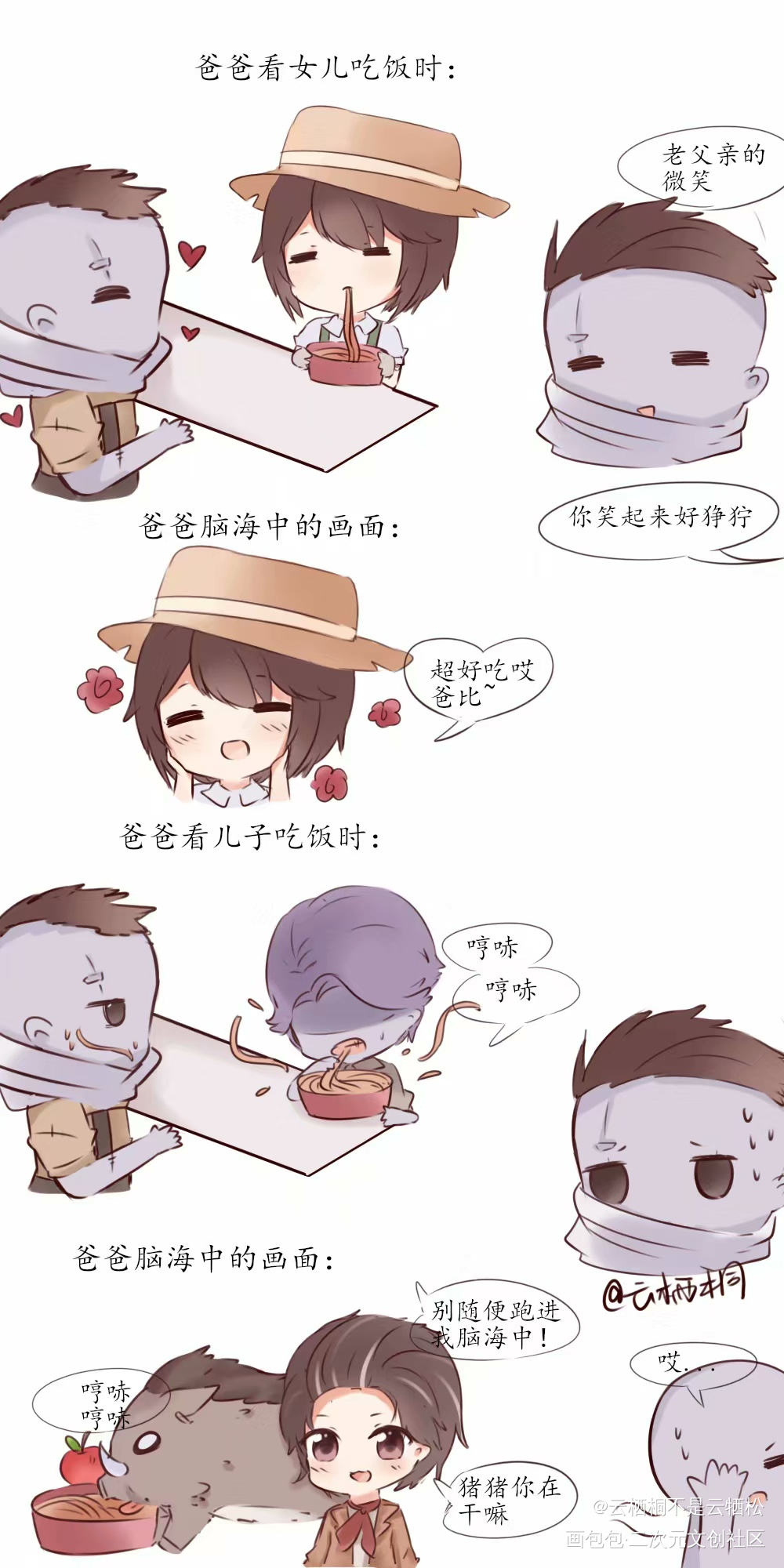 爸爸看女儿吃饭vs看儿子_第五人格条漫绘画作品