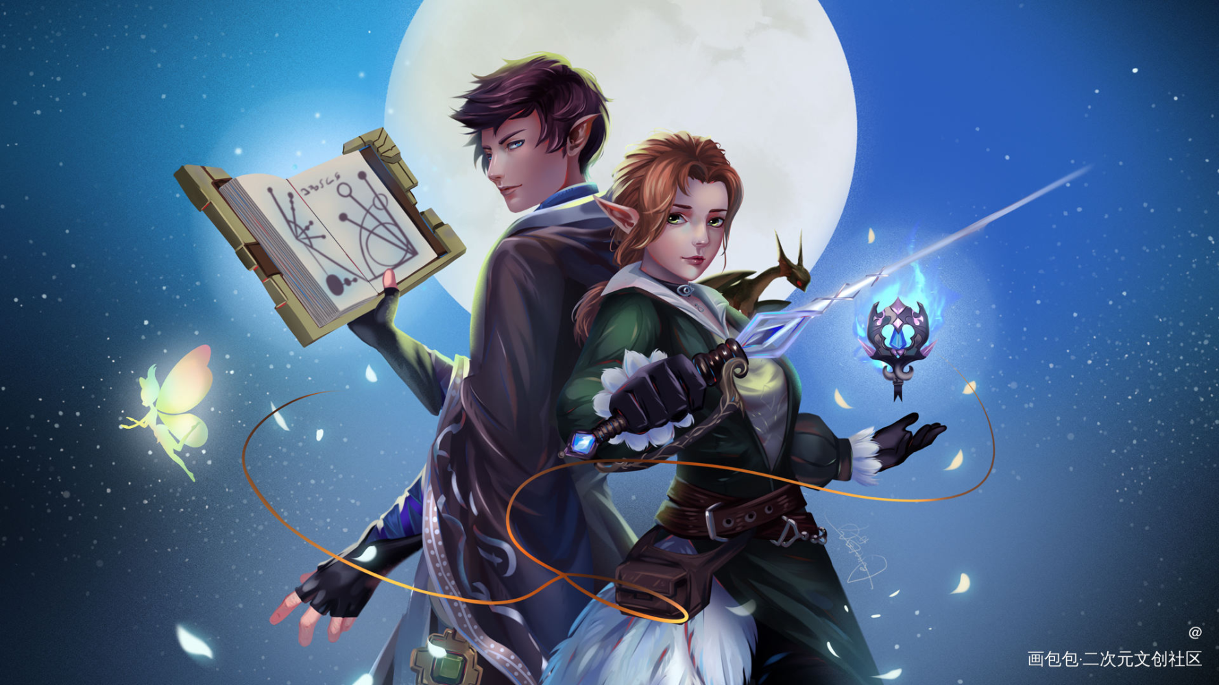 我的背后就交给你了_最终幻想14学者赤魔法师精灵头像FFXIV绘画作品