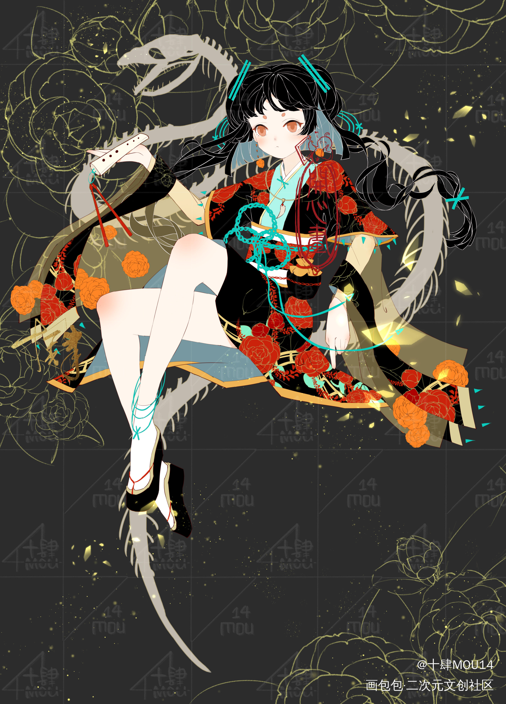 人设—会唱歌的白骨（双配色）_骨头黑发短裙我要上首推原创绘画作品