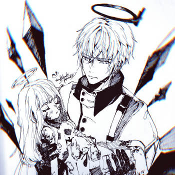 任务失败_明日方舟送葬人平涂日系天使黑白线稿头像插画绘画作品