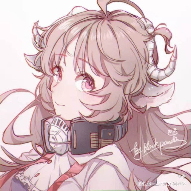 咩咩_明日方舟艾雅法拉平涂日系羊角少女头像插画绘画作品