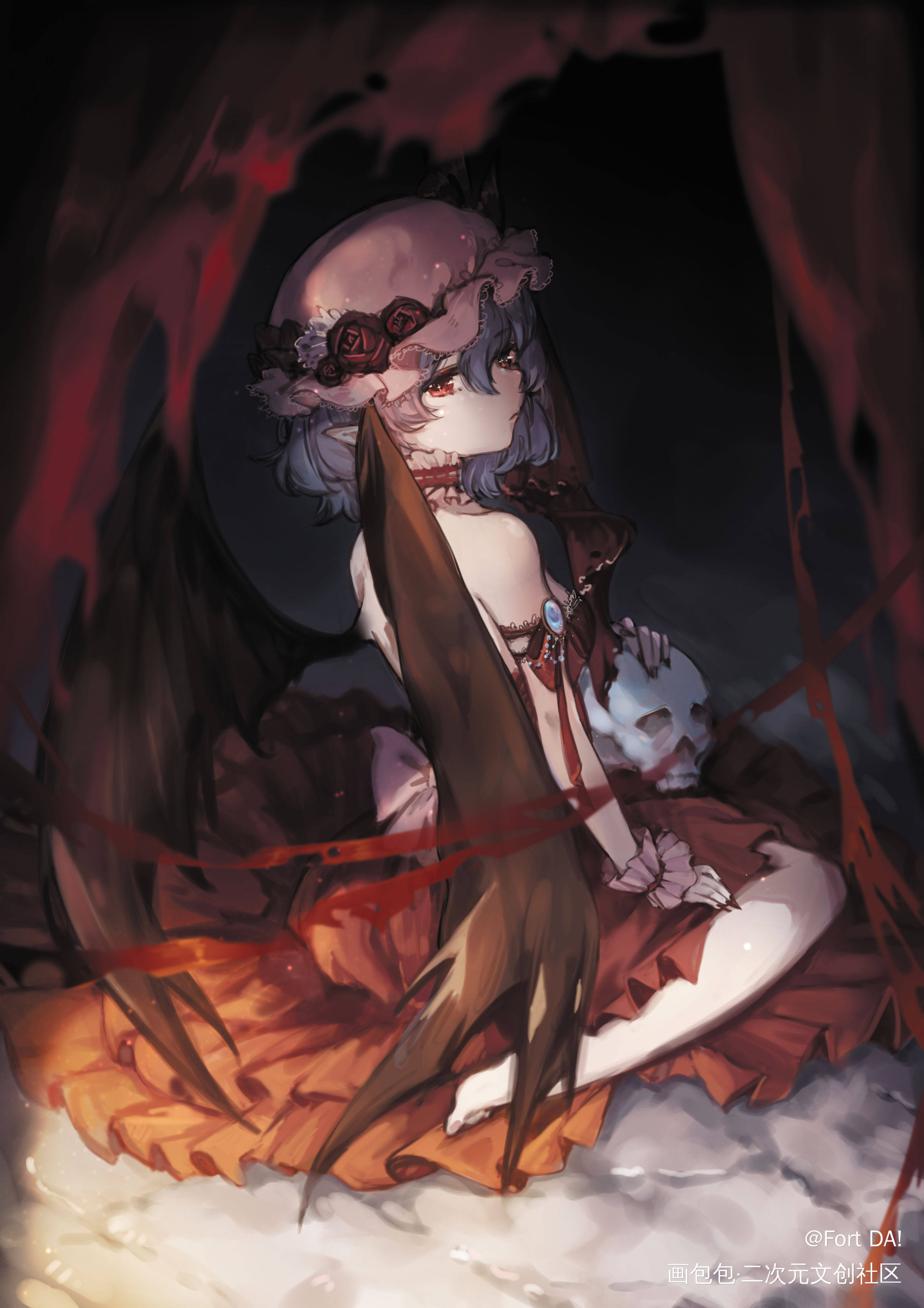 蕾米莉亚·斯卡雷特_东方project蕾米莉亚厚涂日系插画绘画作品