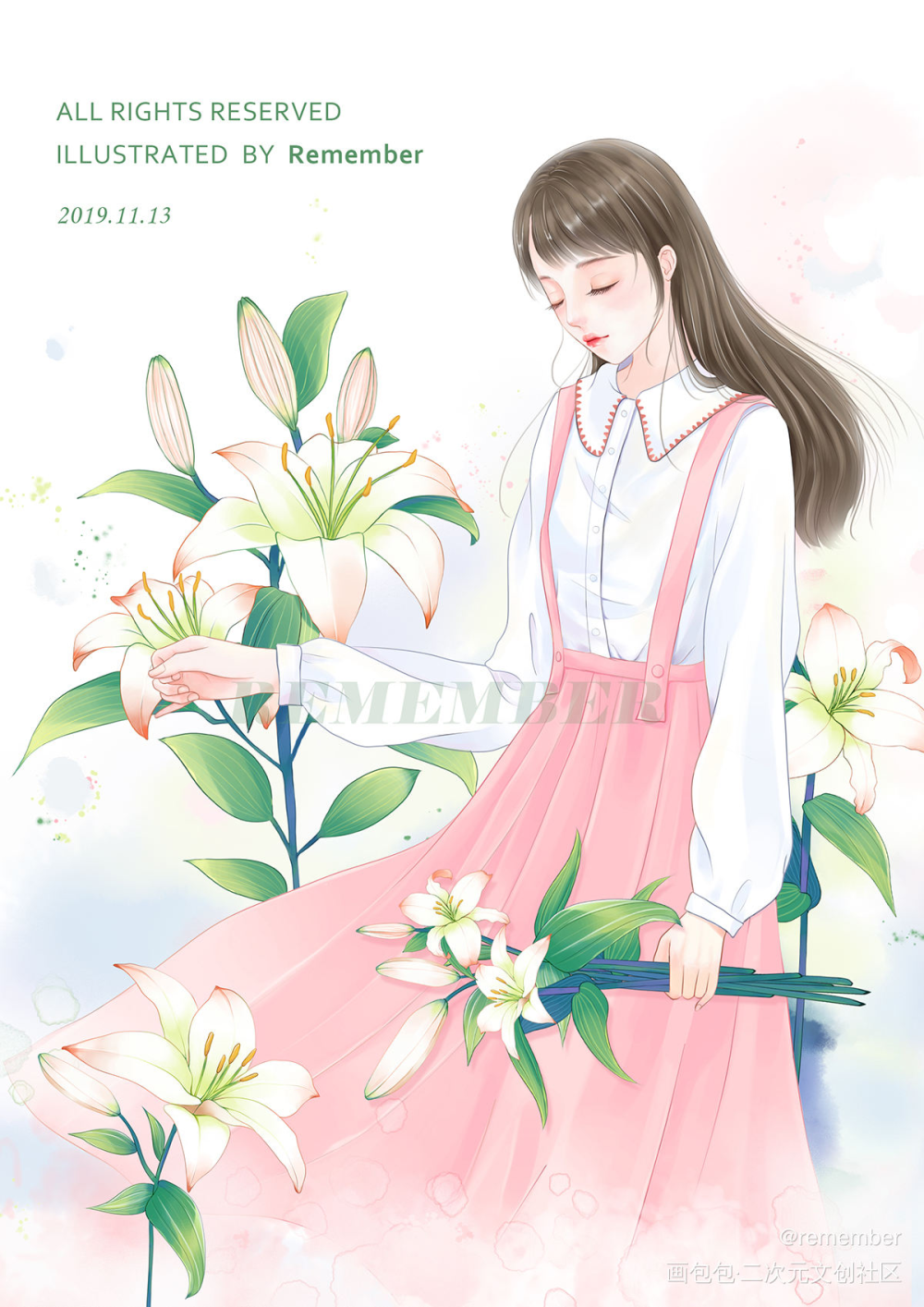 粉色的期许_平涂日系百合花内插我要上首推插画原创绘画作品