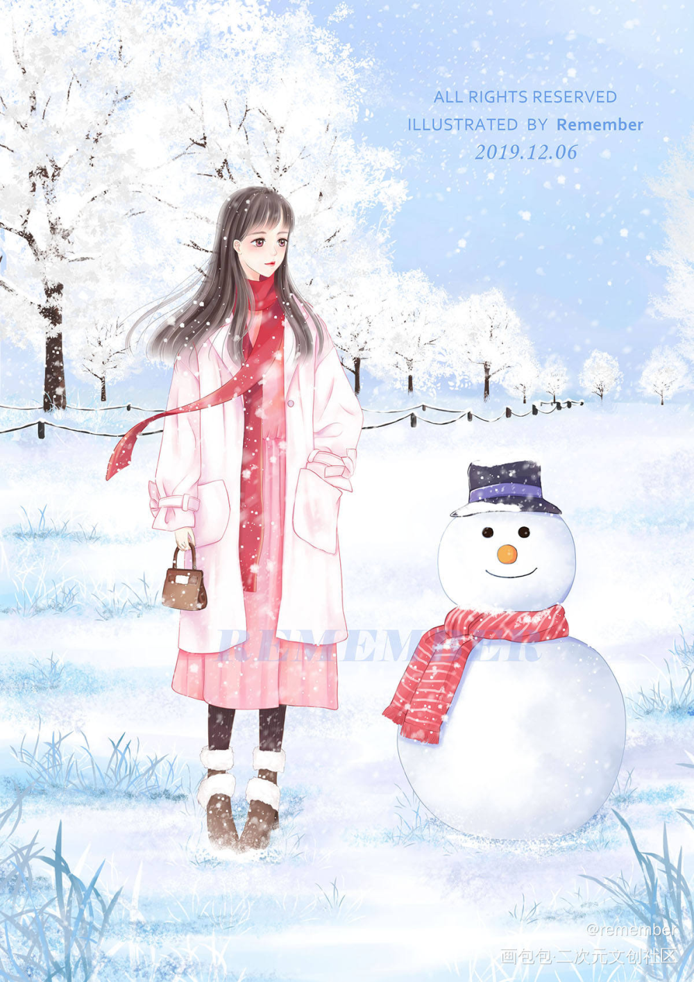 下雪的时候_平涂日系内插我要上首推插画原创绘画作品