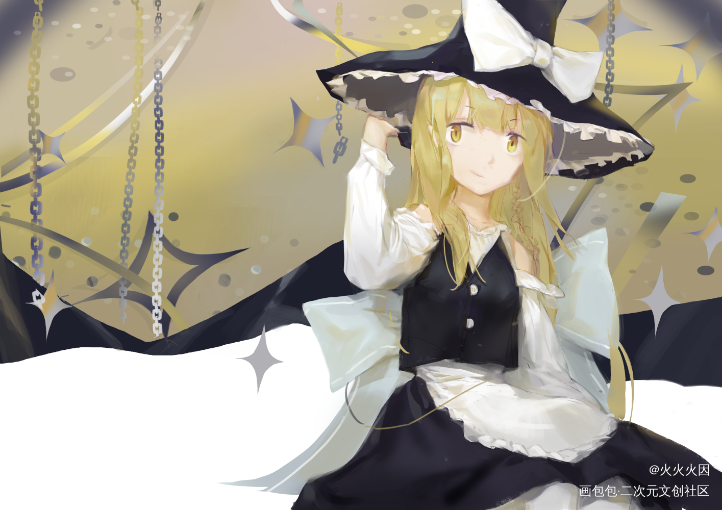 魔理沙_东方project雾雨魔理沙厚涂平涂日系头像插画绘画作品