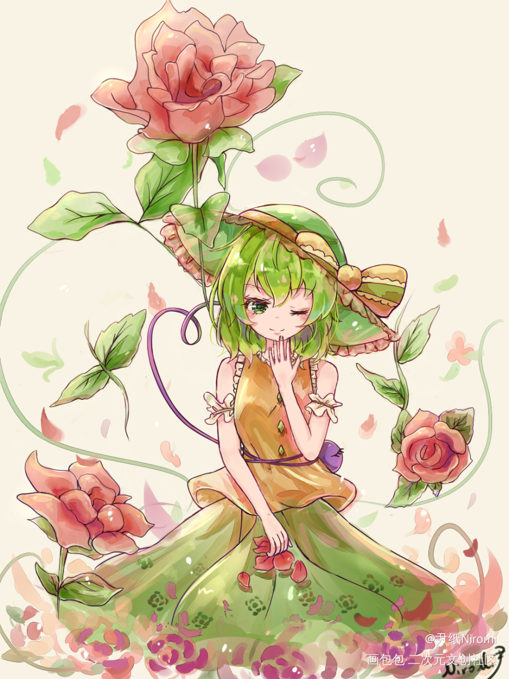 ❀_东方projectwink花卉短发少女头像绘画作品