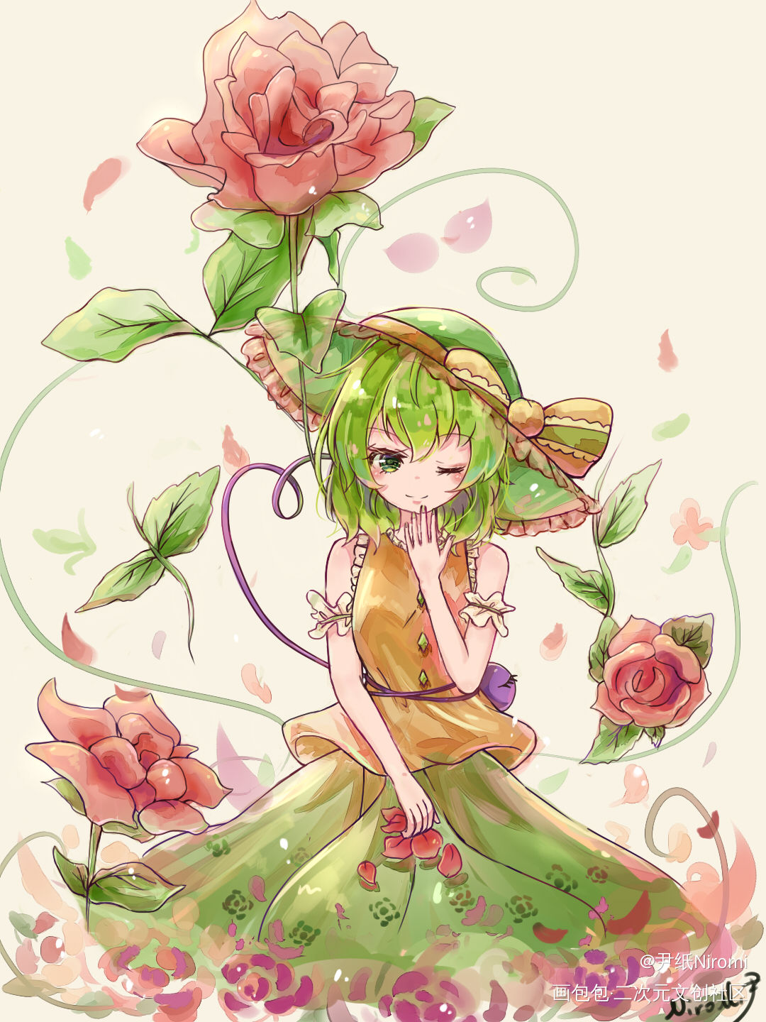 ❀_东方projectwink花卉短发少女头像绘画作品