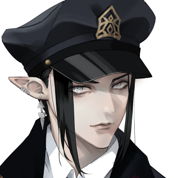 自家的男精_最终幻想14日系浅色瞳制服耳饰侧脸精灵耳头像插画绘画