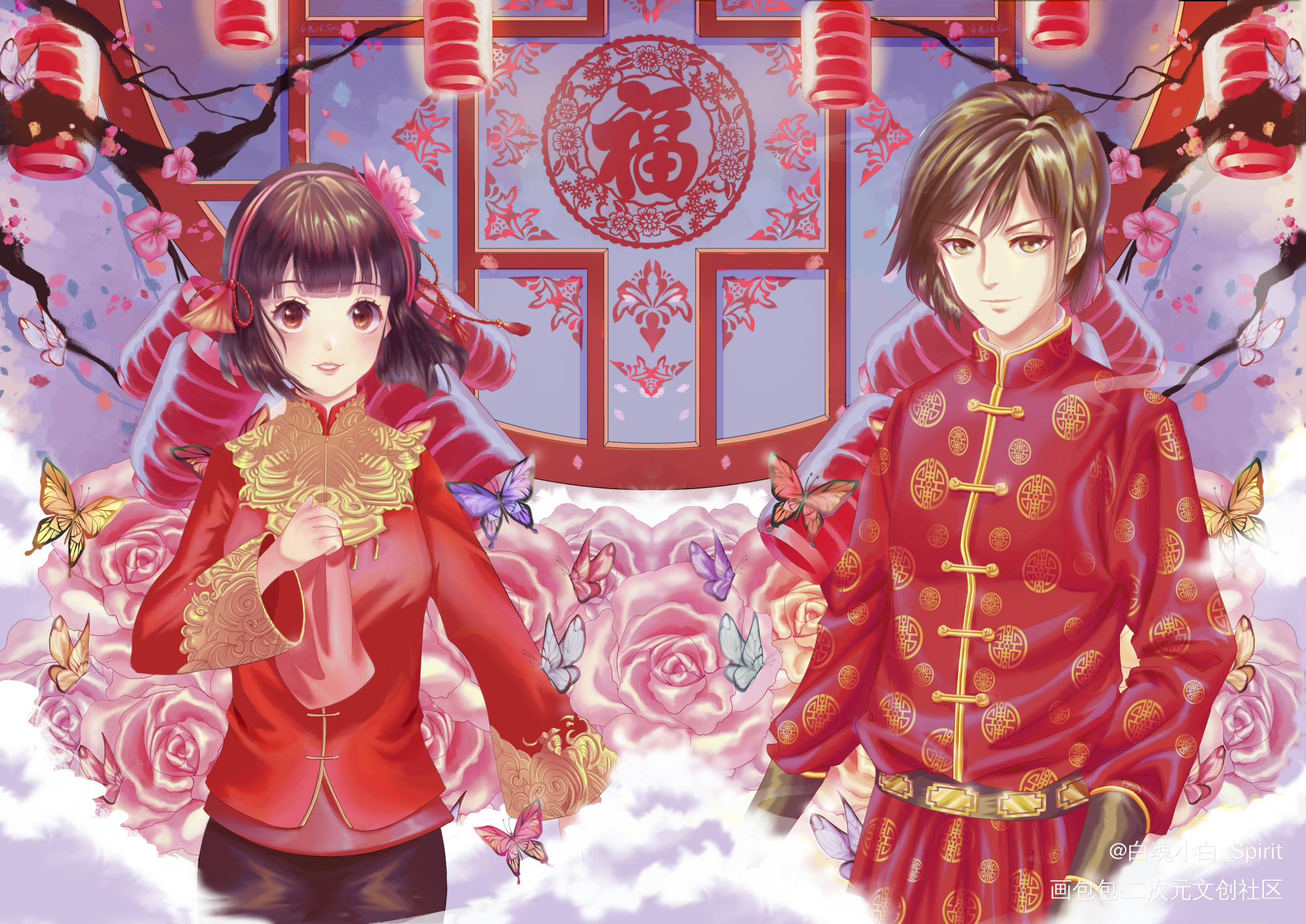 新年贺图_古风平涂日系我要上首推头像插画原创绘画作品