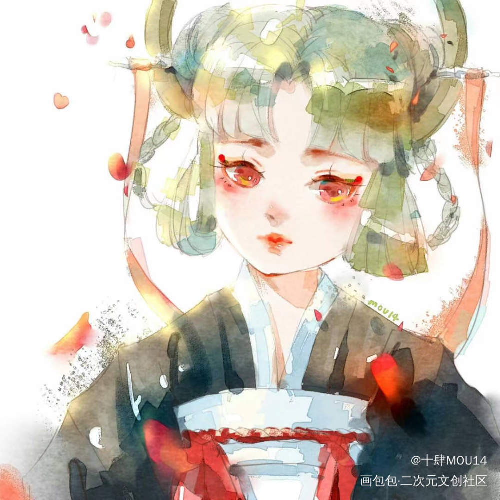 练习_绿发和风少女原创绘画作品