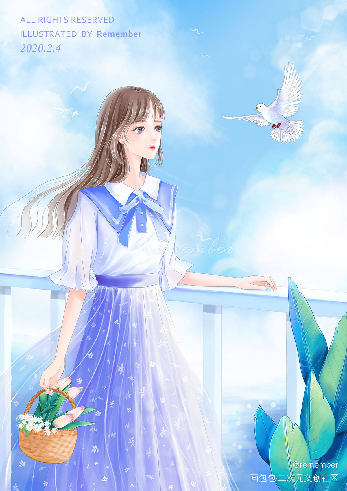 春暖花开 面朝大海_厚涂平涂日系插画原创绘画作品