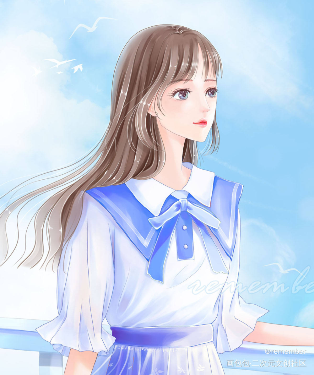 春暖花开 面朝大海_厚涂平涂日系插画原创绘画作品