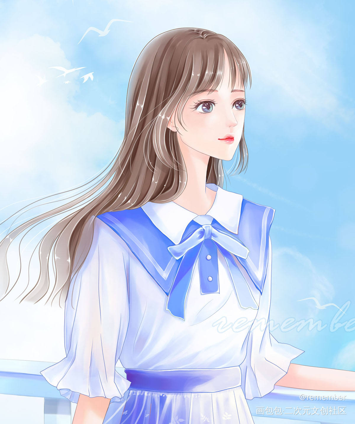 春暖花开 面朝大海_厚涂平涂日系插画原创绘画作品