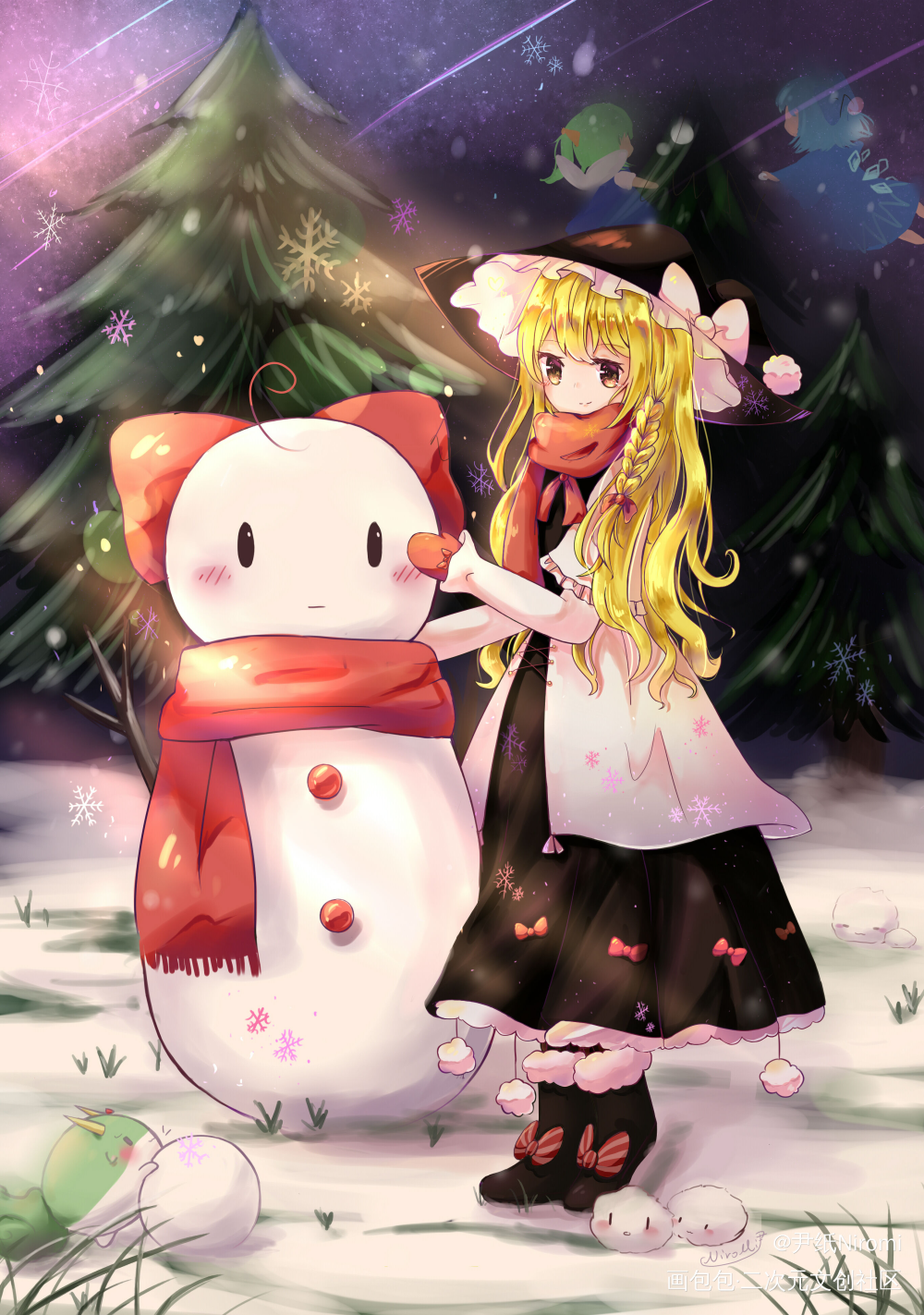 雪_东方project雾雨魔理沙围巾手套雪人魔女雪少女头像绘画作品