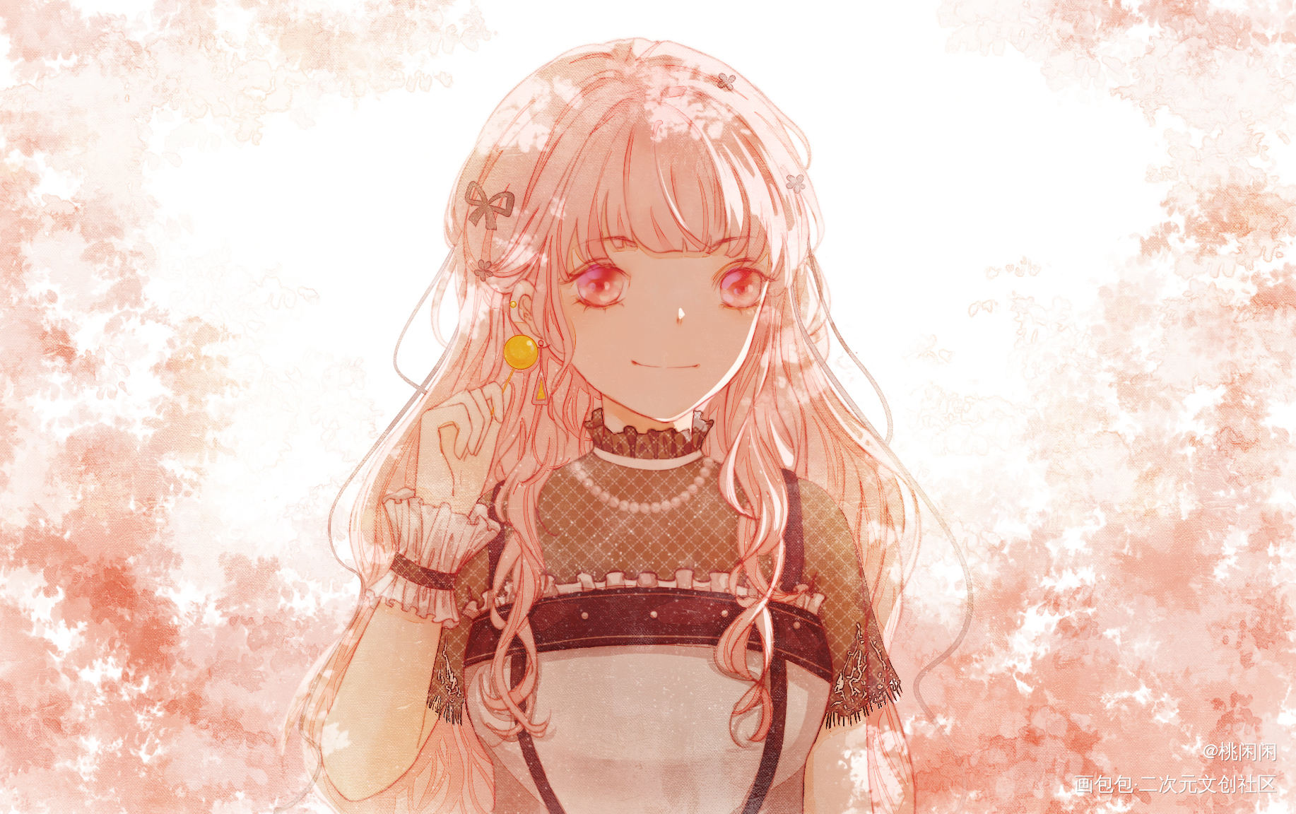 给自己的头像_耳饰项链粉发卷发少女原创绘画作品