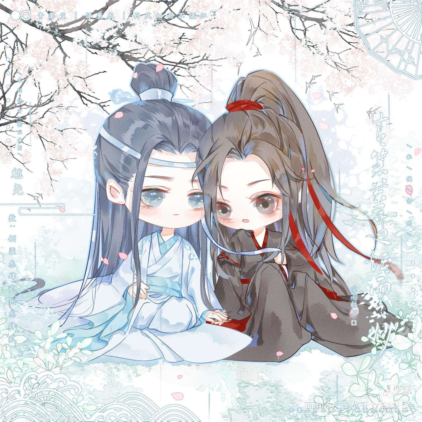 忘羡小Q_魔道祖师忘羡蓝忘机魏无羡Q版相靠头像插画绘画作品