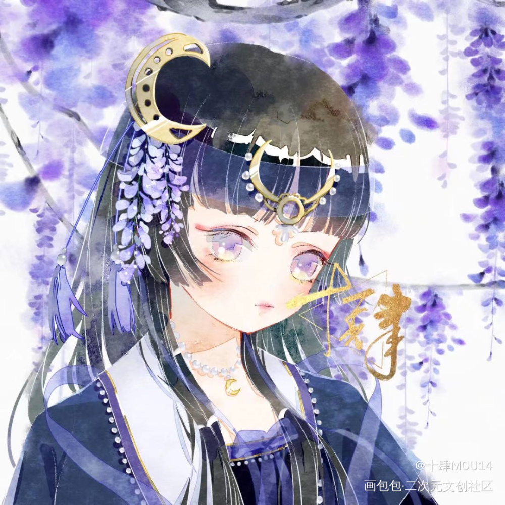 客单_古风黑长直姬发少女原创绘画作品