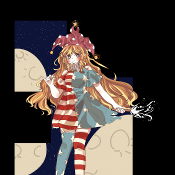 space_东方project克劳恩皮丝平涂日系小丑长卷发金发少女插画绘画