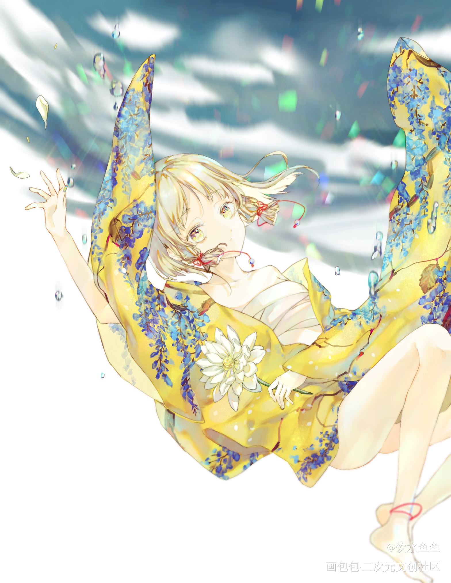 睡莲_东方project泄矢诹访子平涂日系水下睡莲和服少女头像插画绘画作品