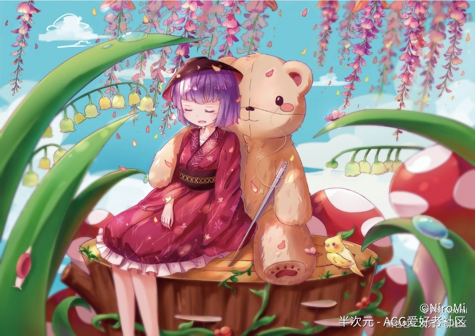 针妙丸_东方project紫发玩偶花卉和服短发少女头像绘画作品