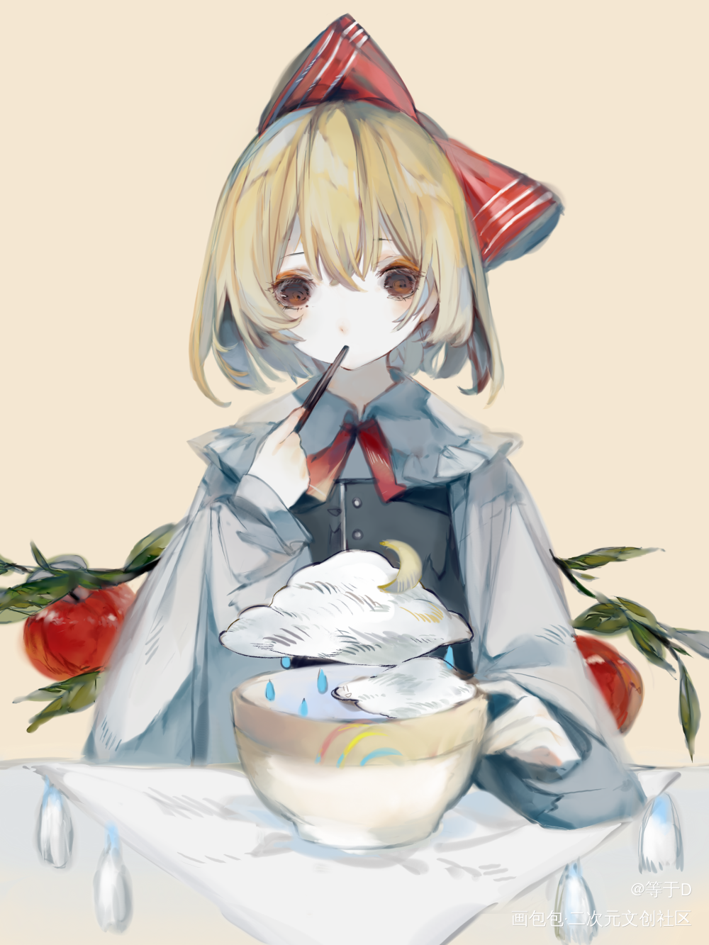 eating_东方project食物短发蝴蝶结金发少女头像绘画作品