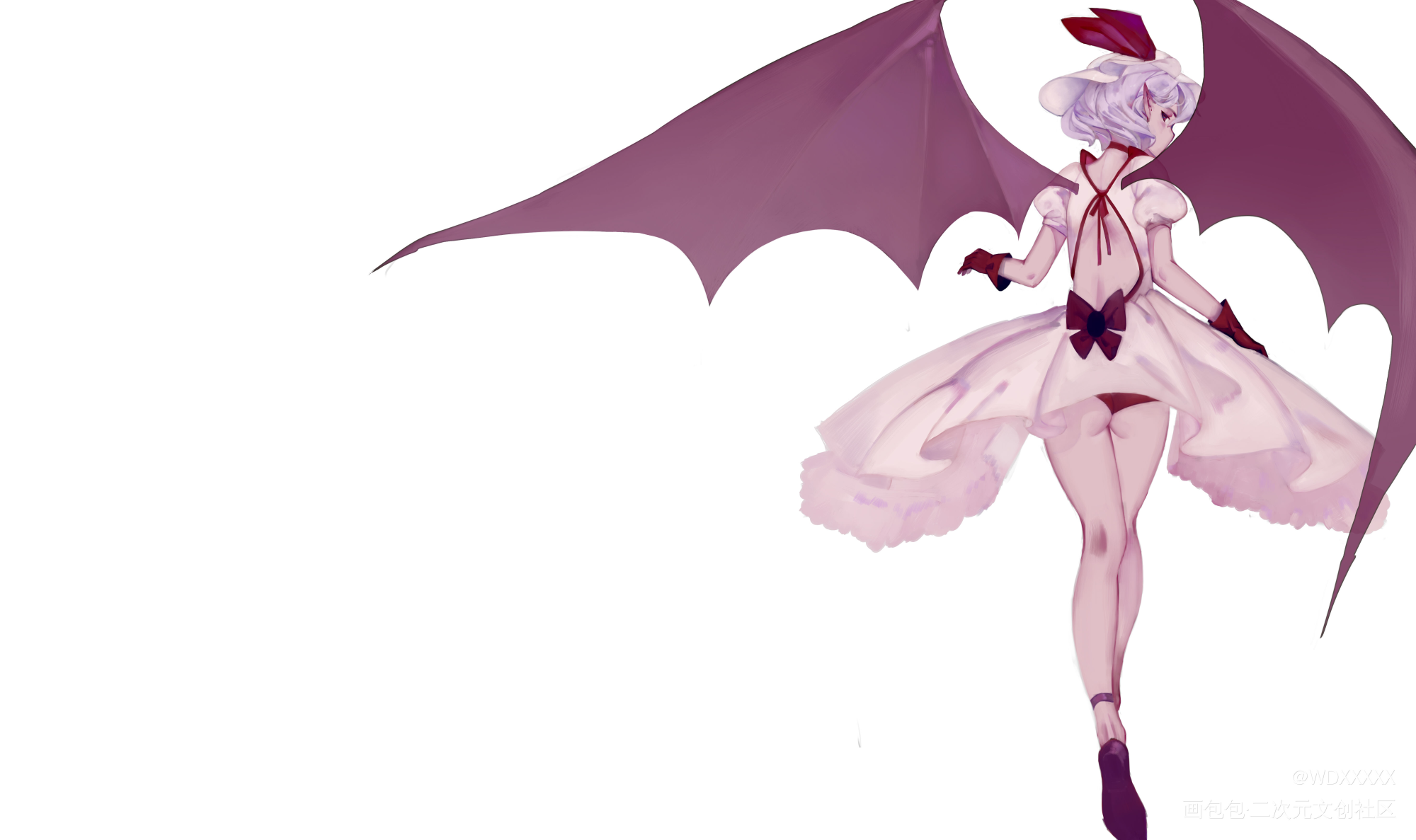 大小姐蕾米_东方project蕾米莉亚立绘厚涂日系恶魔翅膀少女头像绘画作品