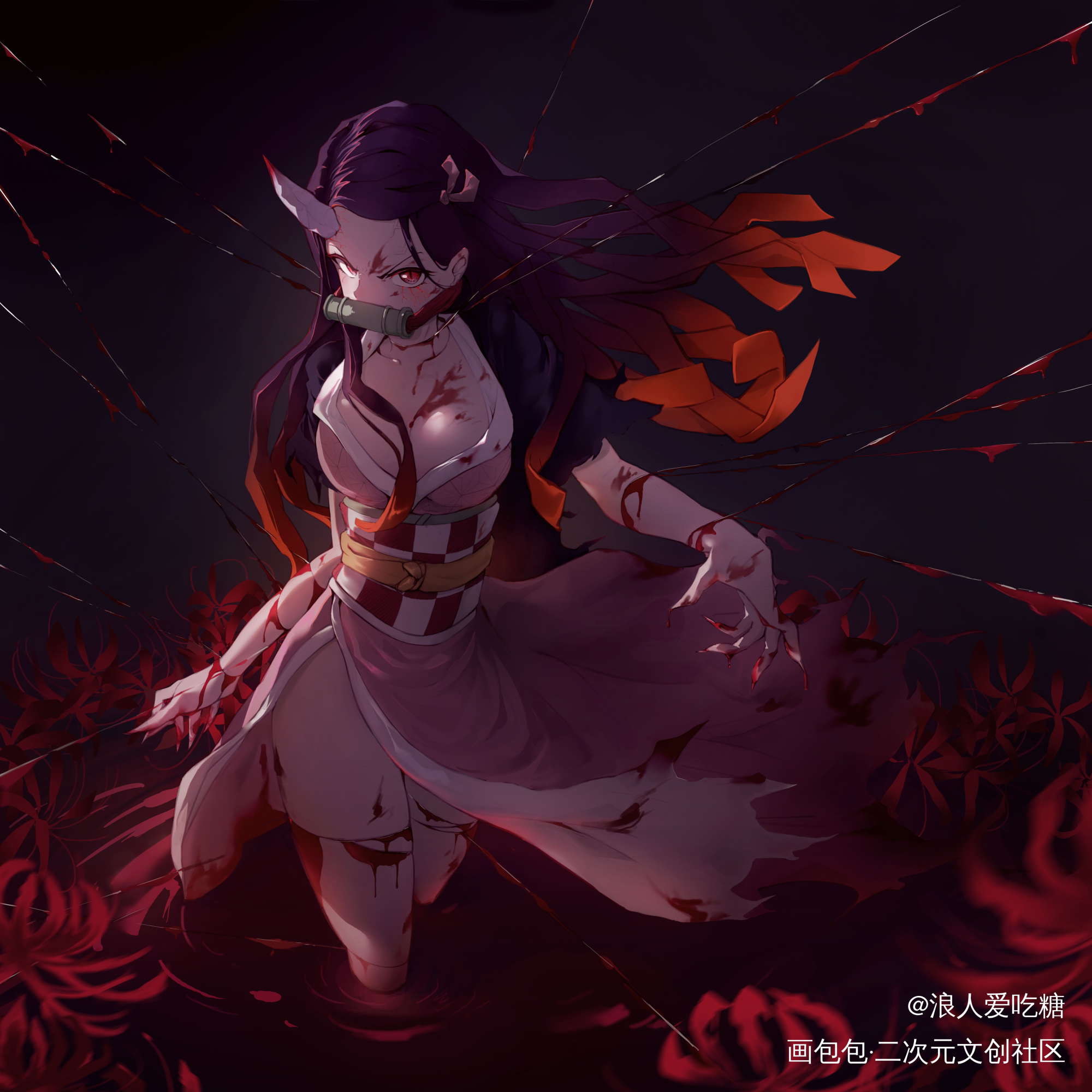 摸鱼祢豆子_鬼灭之刃灶门祢豆子日系氛围感头像插画绘画作品