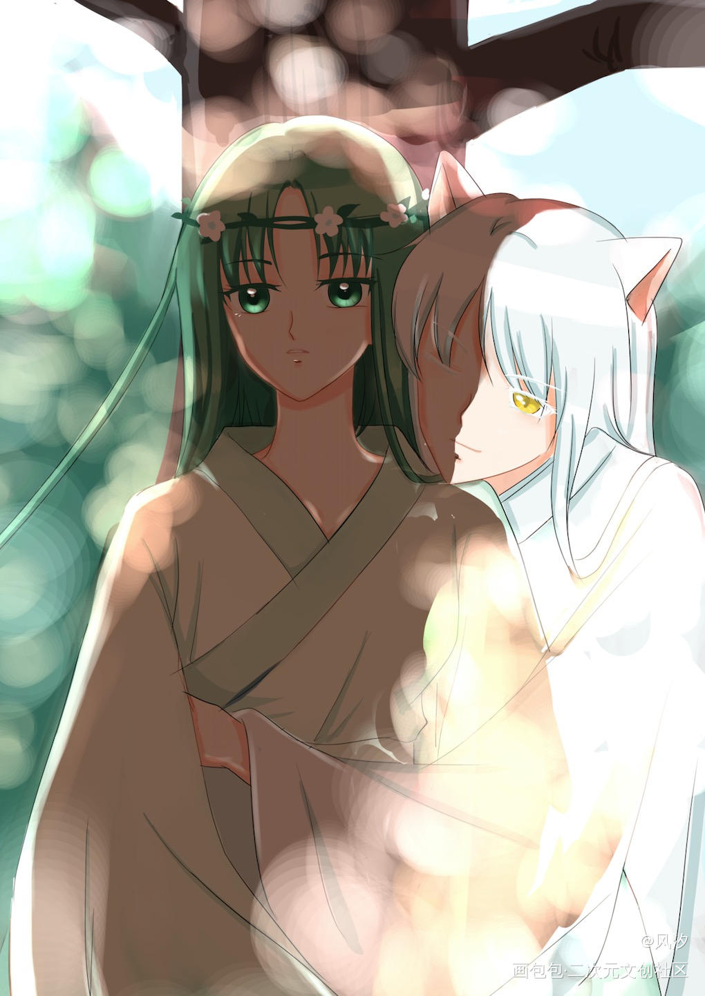 树妖和狐妖系列_古风日系狐妖树妖人物原创绘画作品