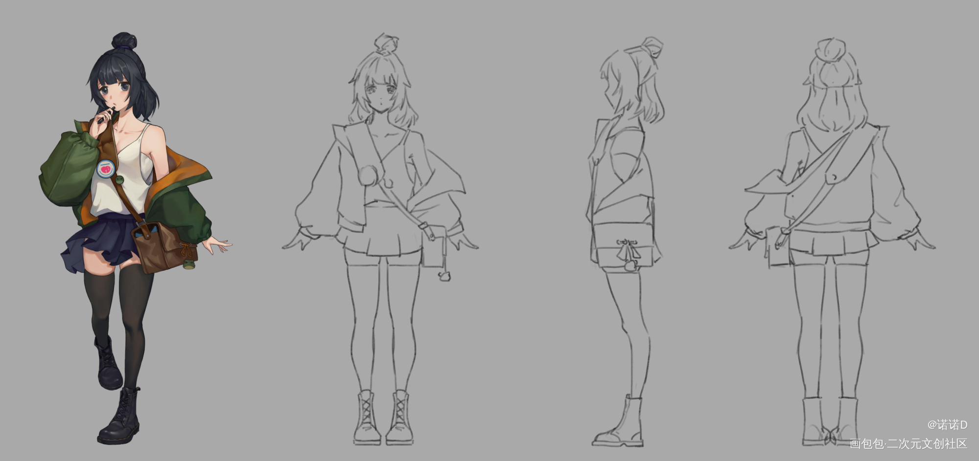 包包_画包包包包立绘日系丸子头人设少女原创绘画作品
