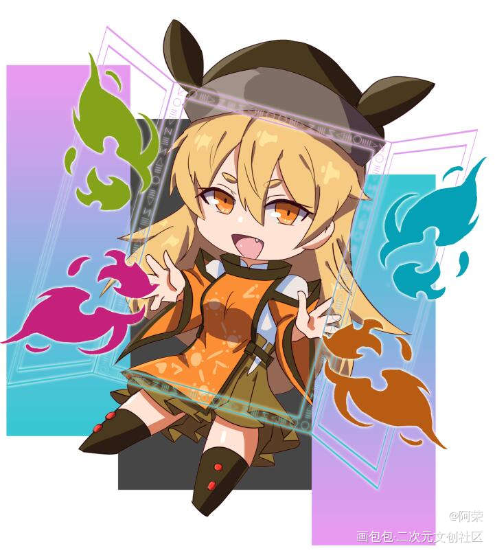 摩多罗隐岐奈Q版_东方project摩多罗隐岐奈平涂日系Q版奇幻金瞳金发头像插画绘画作品