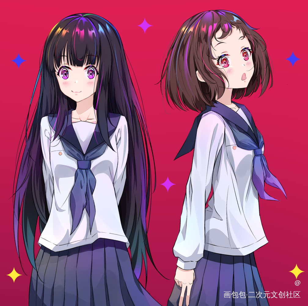 冰菓_冰菓平涂日系色彩感学生制服少女头像绘画作品