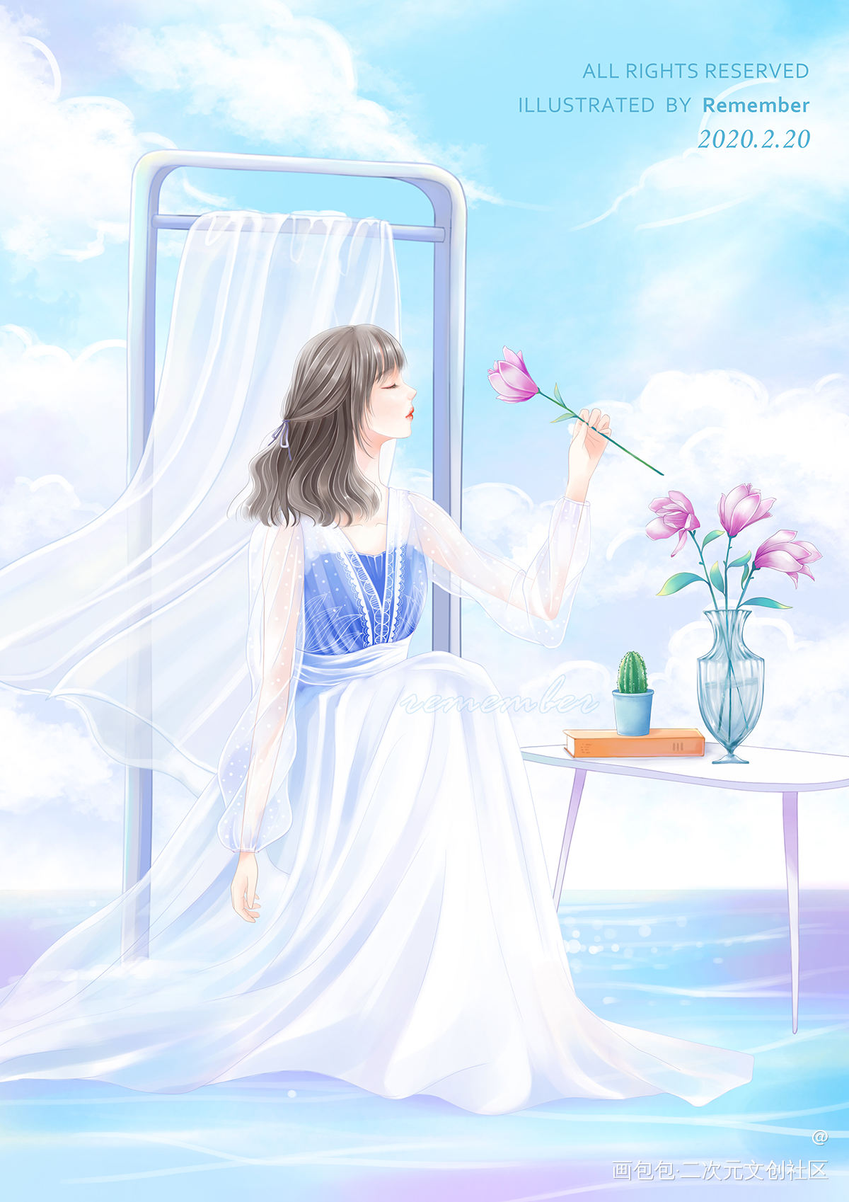 诠释浪漫_厚涂平涂日系浅色系少女插画原创绘画作品